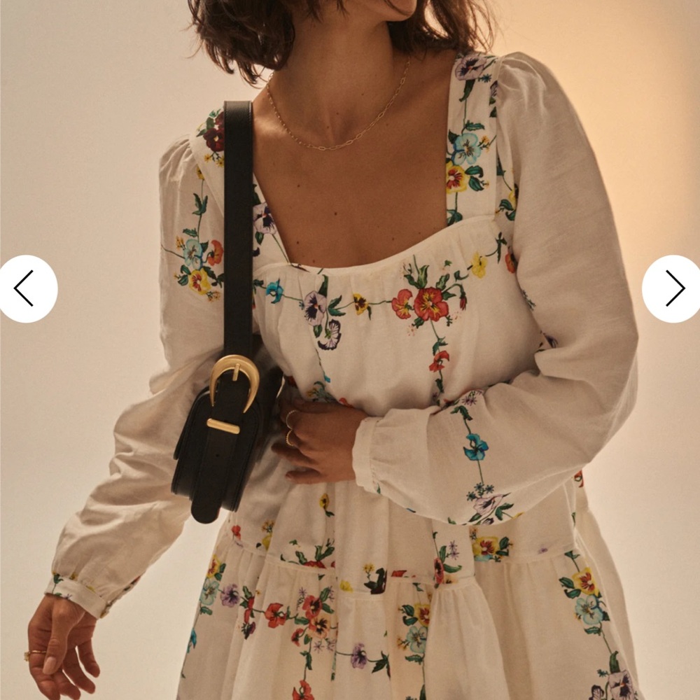 White Puff Sleeve floral Sundress with Square Neck